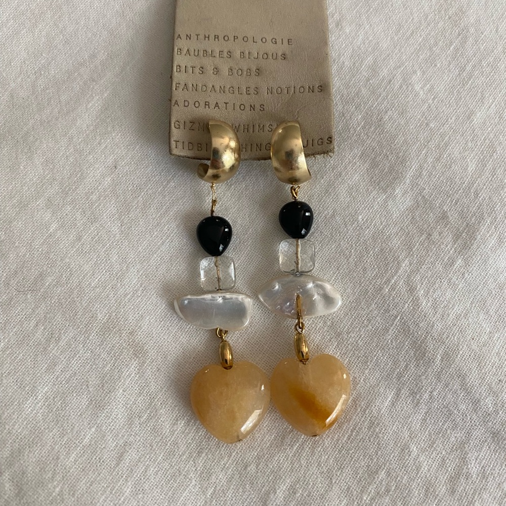 Anthropologie Gold and Black Heart Earrings